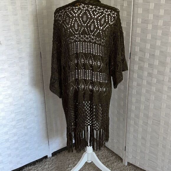 Vintage Polo Ralph Lauren Boho Fringe Linen Knit Cardigan Sweater Women’s Large - Picture 3 of 14